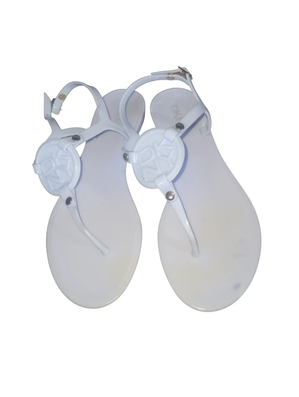 DKNY Periwinkle Blue Women's Jelly Thong Sandals with Logo Accent Sz 38
